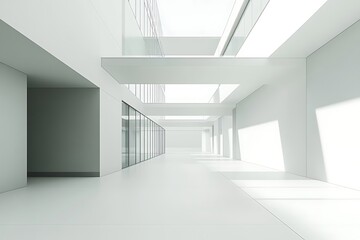 Obraz premium Bright white modern architecture interior with sunlight and contemporary design elements