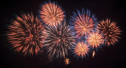 Spectacular burst of celebratory fireworks lighting up the night sky brilliantly