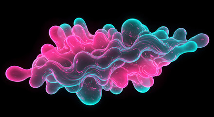 Iridescent fluid formation with vibrant neon palette on a black background