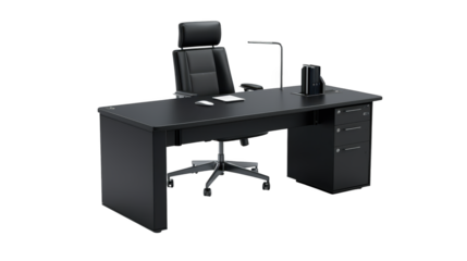 Modern black desk setup with monitor and keyboard for enhanced productivity