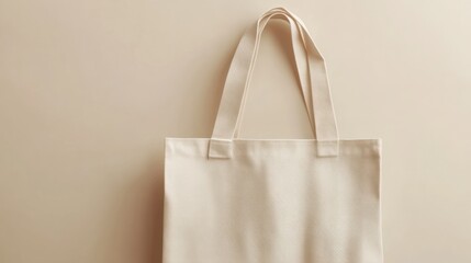 Blank canvas tote bag on beige background