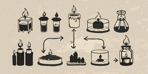 Candle making process monochrome image. Flat vector illustration.