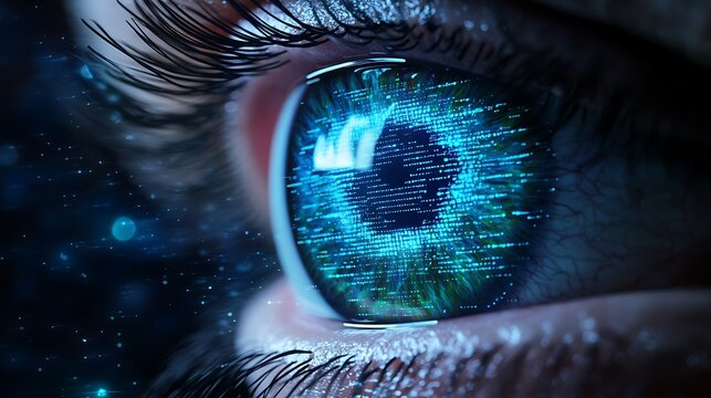 Eye with digital code overlay