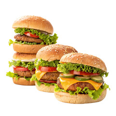 Delicious TripleDecker and Double Cheeseburgers with Fresh Lettuce and Tomato