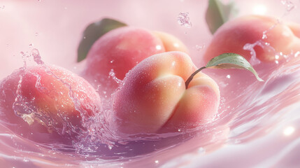Fresh Peaches Splashing in Water