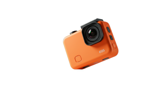 Vibrant orange action camera showcasing its design and technological features