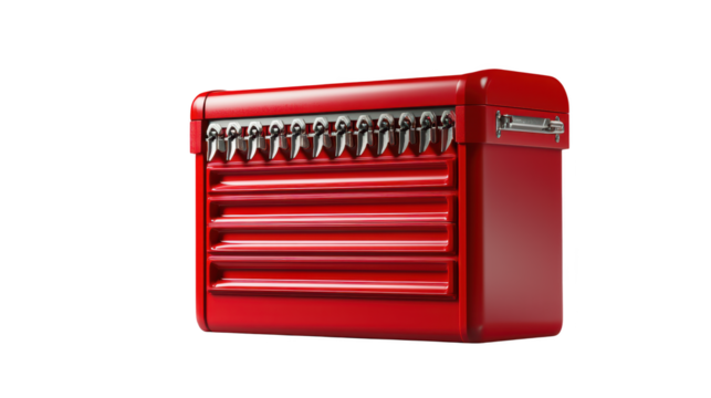 Red toolbox with wrenches, essential tools for home repairs and professional maintenance