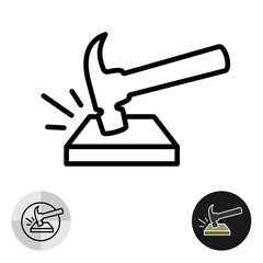 Strong durable material icon with hammer hit the tough horizontal surface. Editable stroke.