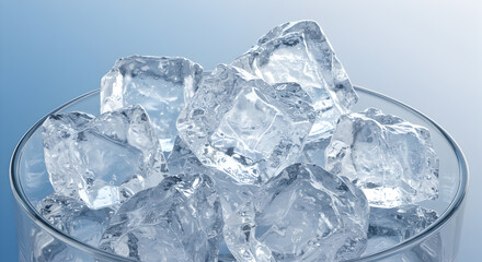 Obraz premium Close-up of glistening ice cubes filling a glass on a gradient background