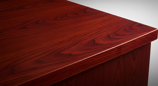 Close-up showcasing glossy cherry wood grain surface with smooth edges, captivating pattern