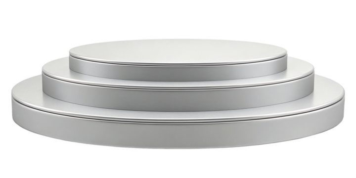 Threetiered circular silver podium or display stand for product presentation or award ceremony