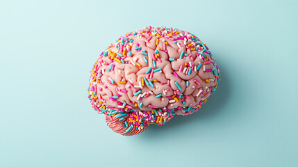 colorful brain made of sugar with excess sprinkles represents sweetness of glucose