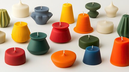 Colorful Assortment of Decorative Candles on White Surface