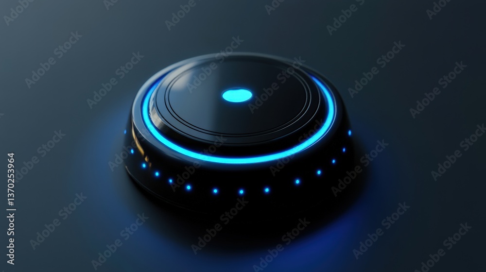 Poster a cyber-inspired push button with an illuminated surface, designed for ai-driven applications