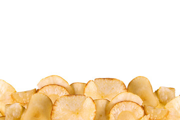 cassava chips or keripik singkong traditional chips from indonesia isolated on white, transparent background. png file
