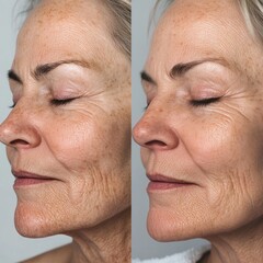 Skin rejuvenation transformation, anti-aging procedure showing noticeable results