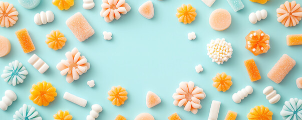 Obraz premium Colorful candies and sweets arranged beautifully showcase excess sugar and glucose delightful