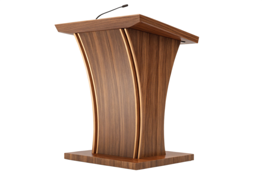 Elegant Wooden Lectern Podium with Modern Design and Integrated Microphone for Presentations and Speeches