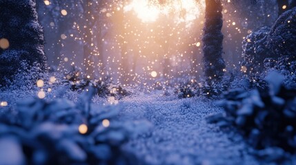 Enchanted Winter Forest with Glowing Snowflakes and Soft Light