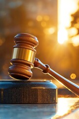 Justice gavel sunset court.