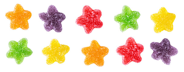 star jelly gummies with various color isolated on white, transparent background. png file
