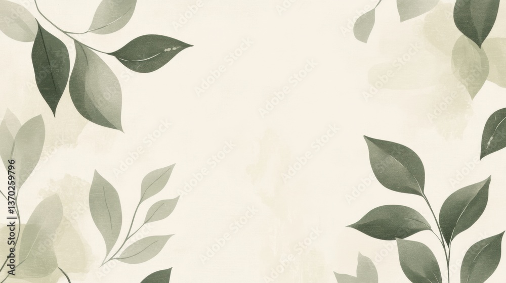 Poster elegant botanical pattern featuring scattered leaves in soft green hues for a minimalist aesthetic p
