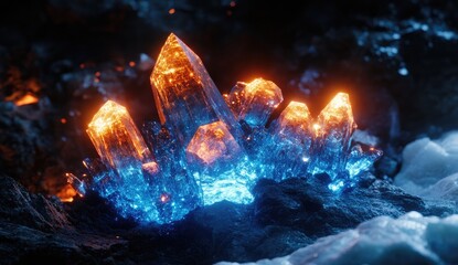 Glowing crystals cluster in volcanic earth