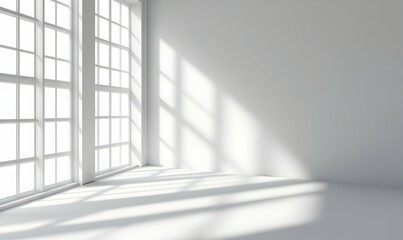Abstract white background with shadows from a window, 3D rendering illustration, minimalism, simple
