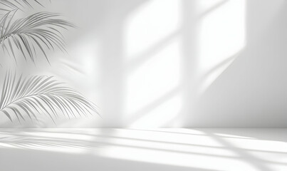 Abstract white background with a window shadow and sunlight for product presentation mockup