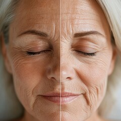 Skin aging comparison showing effects of treatments and natural aging