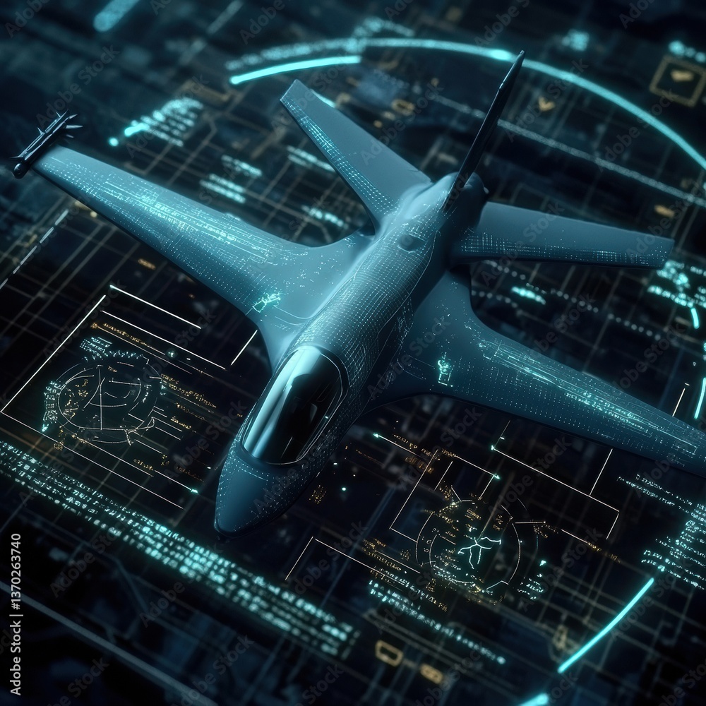 Poster Futuristic drone featuring advanced digital targeting interface for efficient surveillance and aerial operations