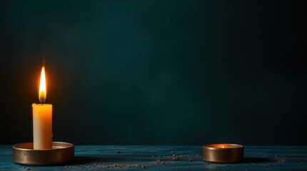 A Single Lit Candle in a Holder on a Dimly Lit Wooden Surface Creating a Warm and Cozy Atmosphere for Relaxation or Meditation