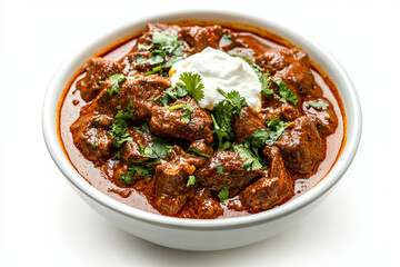 Fototapeta premium a bowl of stew with meat and sour cream