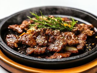 Serving Korean Bulgogi on a Hot Plate with Sesame Seeds