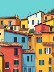 Naklejka premium Vibrant rooftops, An architectural mosaic in a sun-soaked mediterranean village