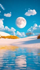 Desert Oasis with Full Moon, and Serenity.