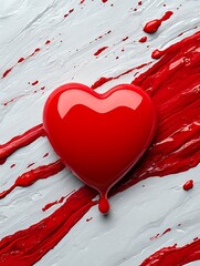Red heart with paint drips, and abstract.