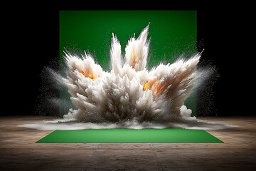 White powder explosion with green screen.