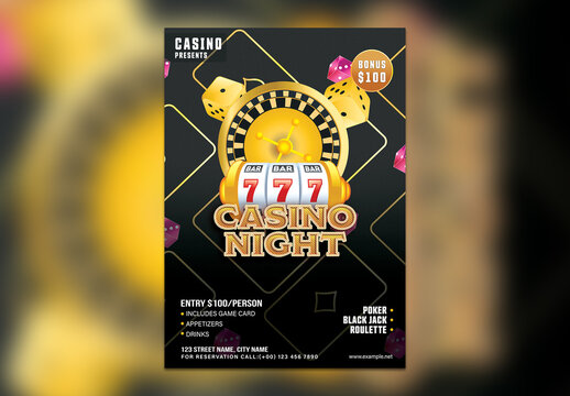 Casino Night Editable Flyer with Gambling Elements for Advertisement.