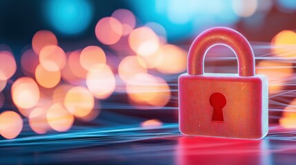 A vibrant digital padlock set against a backdrop of colorful bokeh lights, symbolizing security and protection in a tech-driven world.