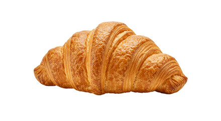 Golden brown croissant on plain background showcasing natural light and textures