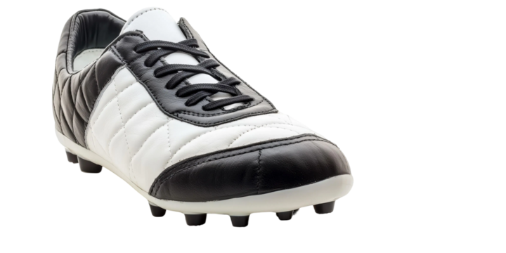Stylish black and white soccer shoe designed for performance, featuring a sleek silhouette and modern materials for exceptional grip and comfort on the field