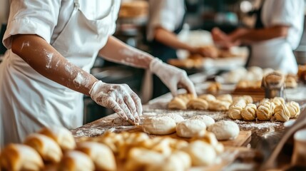 Baking Process in Artisan Bakery with Flour and Fresh Dough