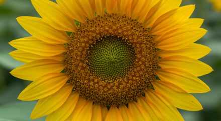 Obraz premium Radiant Sunflower Close-Up Showcasing Golden Petals and Intricate Seed Pattern