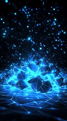 Glowing Blue Crystals with Dark Background.