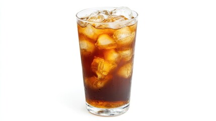 Refreshing Glass of Chilled Dark Beverage with Ice Cubes