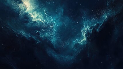Exploring Deep Space Nebula and Starfield in Dark Teal Hues
