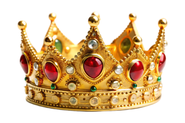 Shiny golden crown symbolizing royalty and power on transparent background