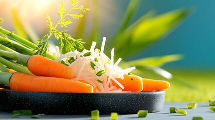 Fresh Carrots Rice Noodles Healthy Food.