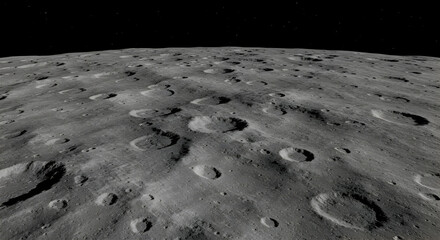 Detailed Lunar Surface with Craters against a Starry Backdrop Simulation
